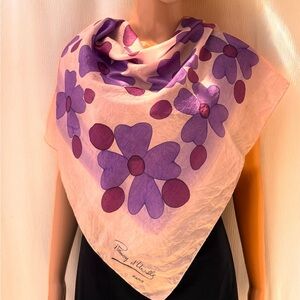 Vintage Renoy D’Urville Hand Painted Floral Silk Scarf